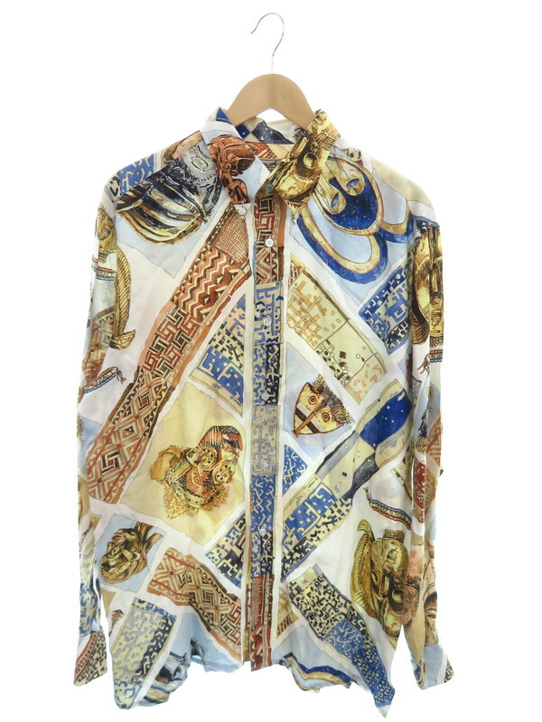 HERMES】エルメス『仮面総柄 長袖リネンボタンダウンシャツ size42