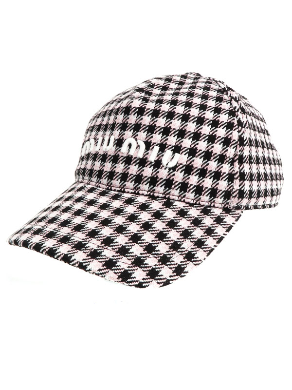 MIUMIU】ミュウミュウ『ロゴ チェック柄 キャップ sizeS』5HC179 2D0S