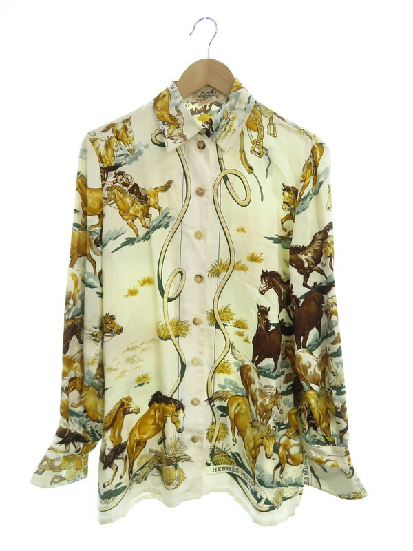HERMES】エルメス『シルク長袖シャツ size38』レディース ブラウス 1