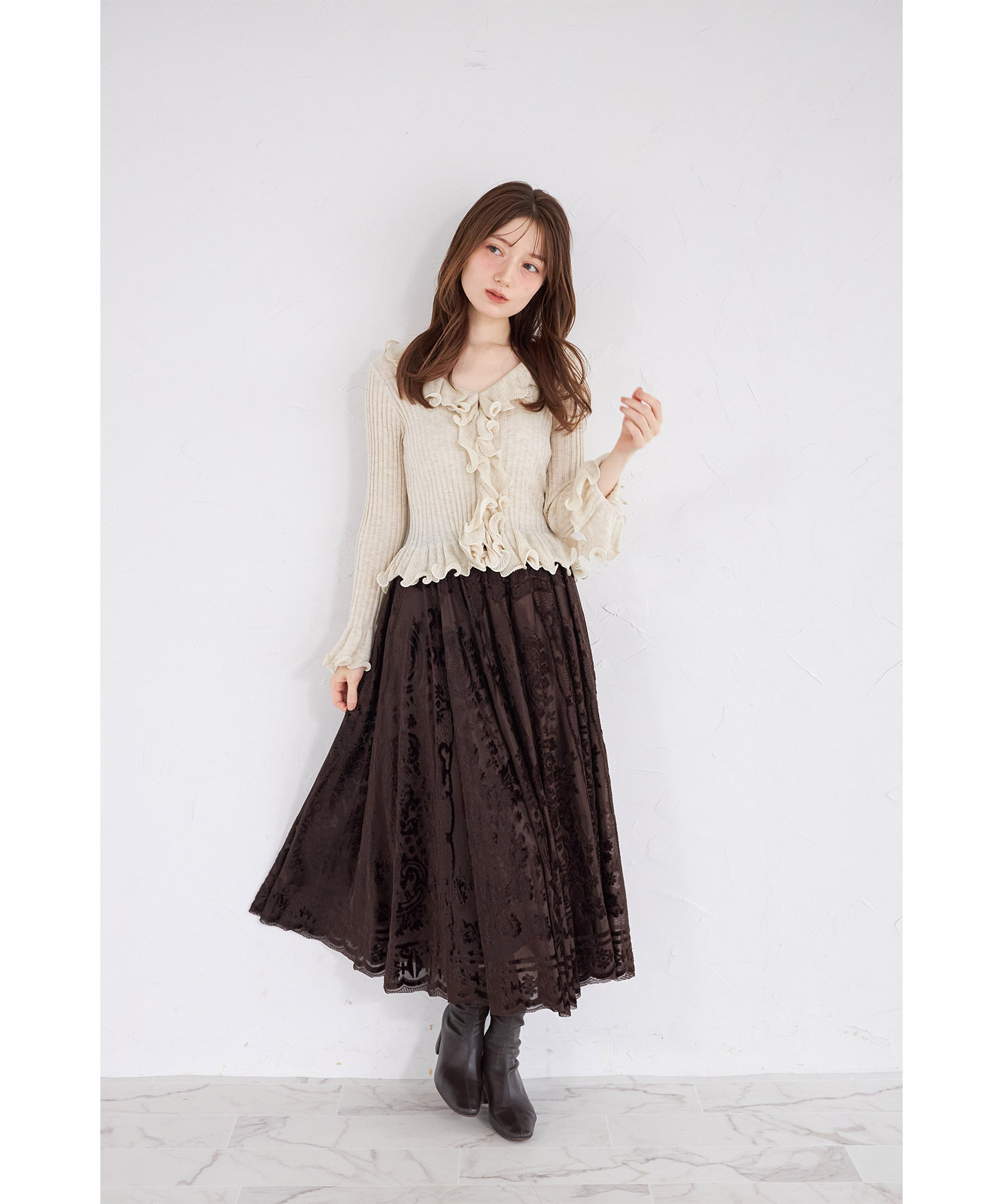 ベロアレースキャザーフレアスカート