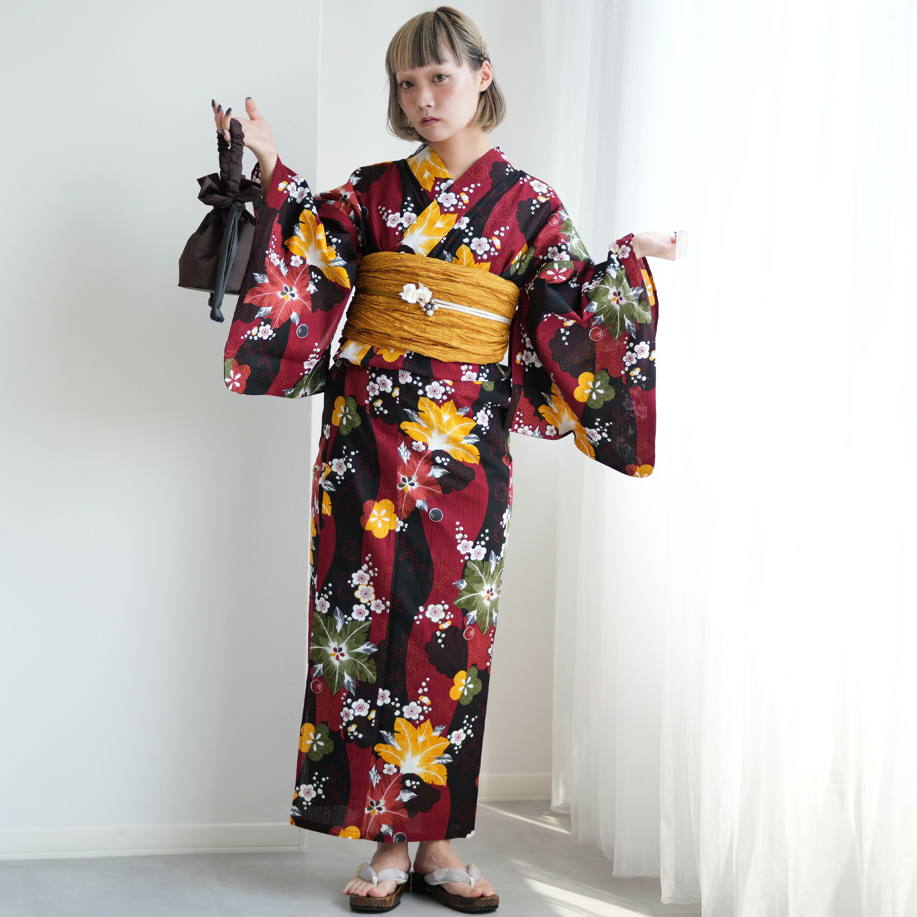 utatane浴衣 赤 浴衣 帯 下駄 ベルト 髪飾り5点セット 浴衣（赤色／レッド） | utatane［公式］オンラインショップ