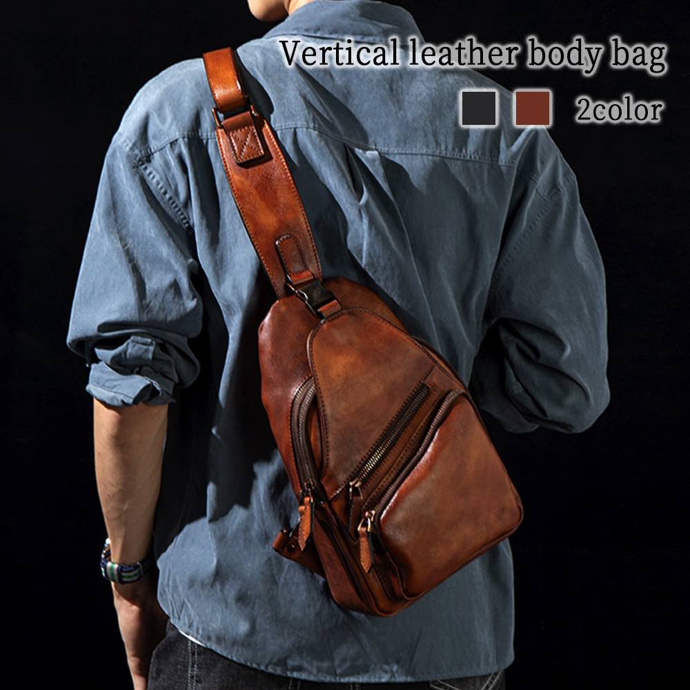 楽天市場】ボディバッグ メンズ 縦型レザーボディバッグ 防水 人気