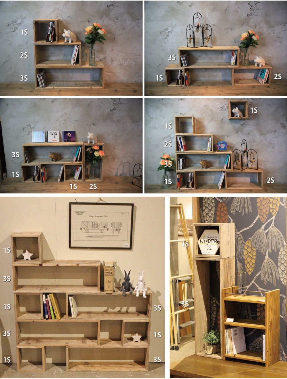 古材かざり棚　グレー ウォールラック 商品棚 シェルフ ディスプレイ棚 飾り棚 アンティーク