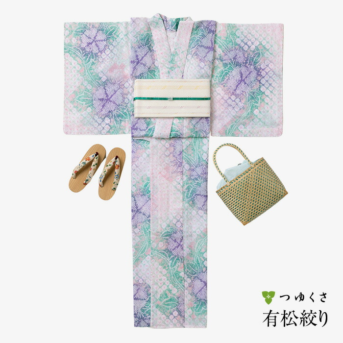 朝顔紫色果実有松絞り絞り染め絞り浴衣NO44