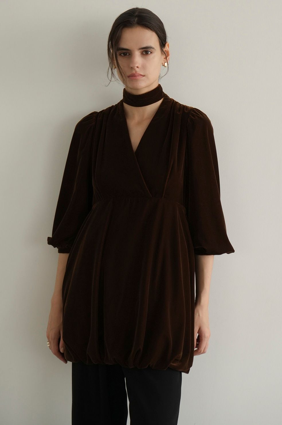 CLANE - ベロアミニワンピース - VELOR BALLOON MINI ONEPIECE - BLACK