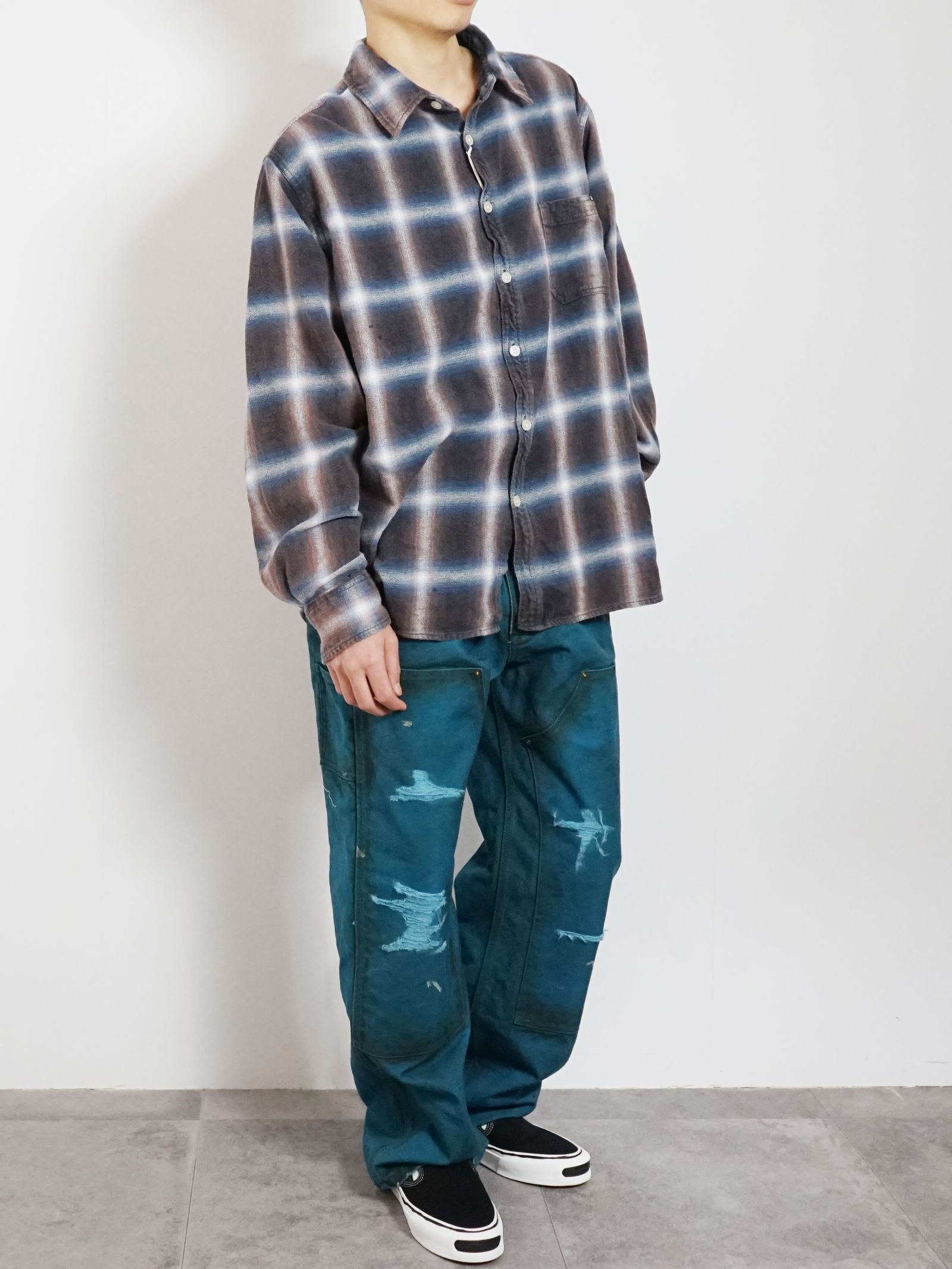 KAMIYA - BLEACHED CHECK SHIRT - ブリーチ加工チェックシャツ