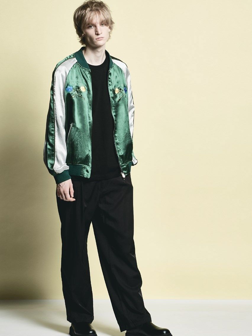 roarguns - スカジャン[23SGB-01] ROSE EMB SATIN JKTグリーン