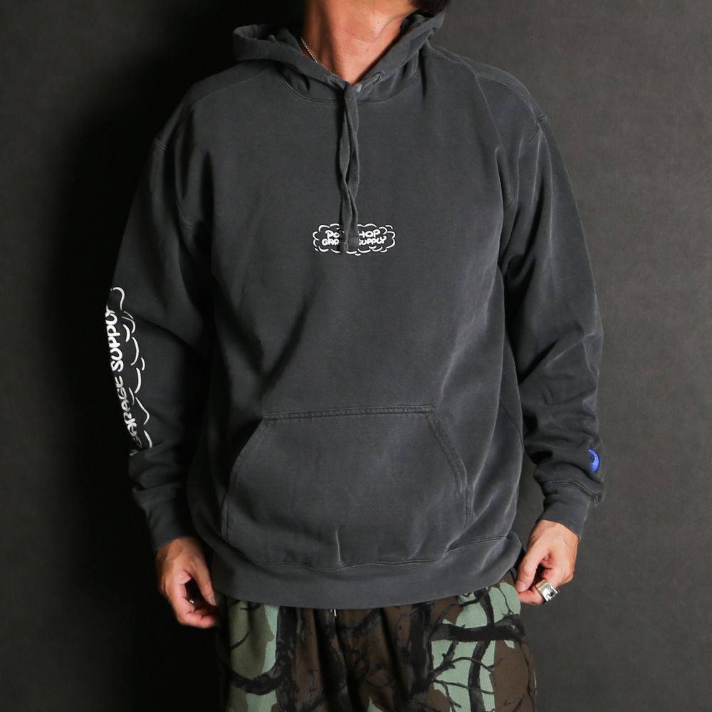 PORKCHOP - RUNNING LOGO HOODIE - ASH BLACK / プルオーバーパーカー