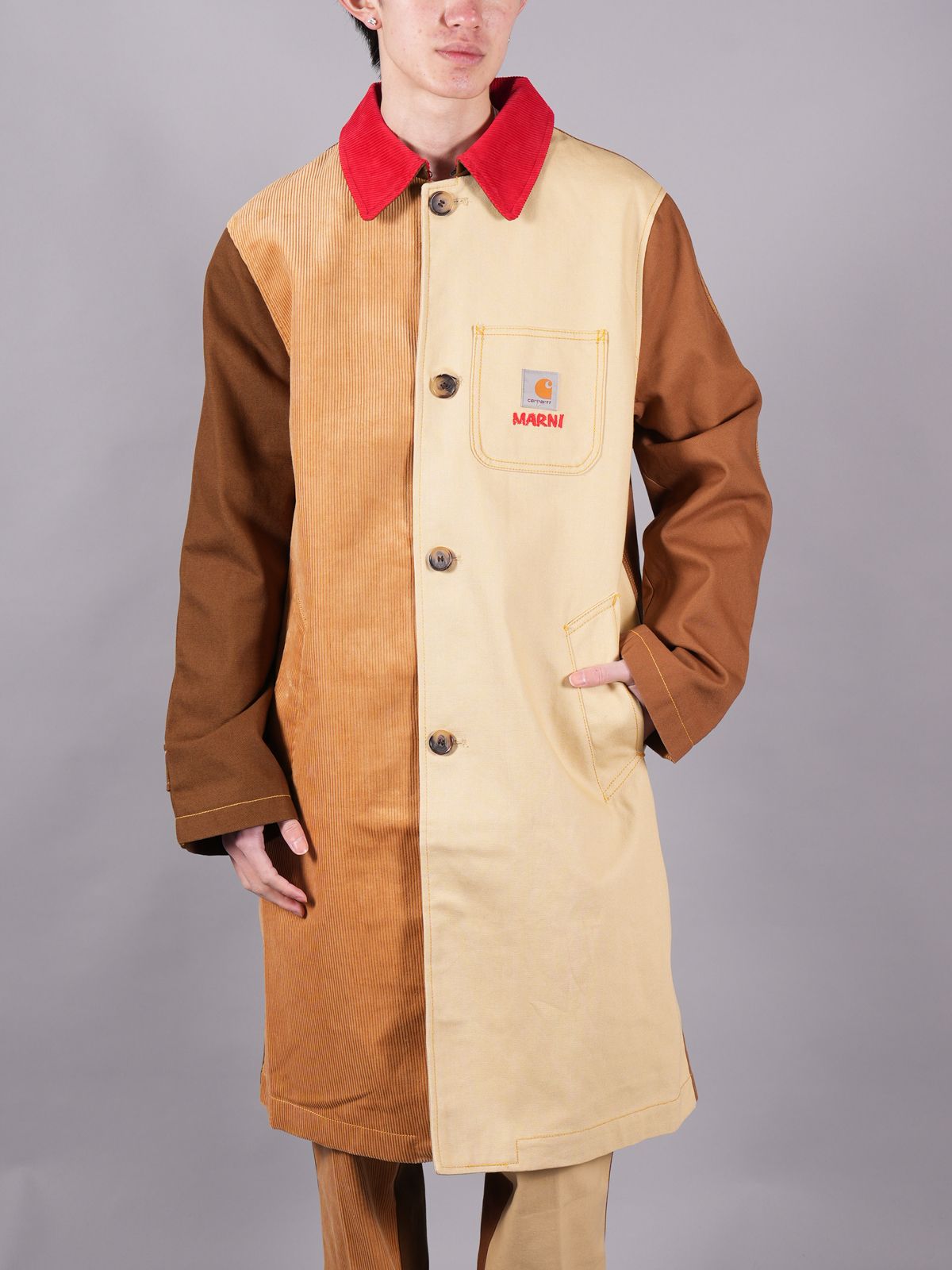 MARNI - MARNI X CARHARTT WIP - BROWN COLOUR-BLOCK COAT