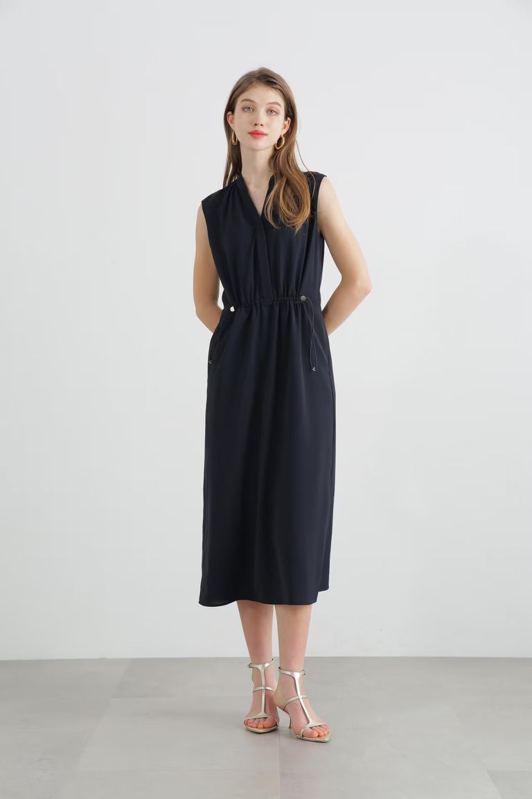 PINKY&DIANNE - 2WAYストレッチシャツカラーワンピース (ネイビー