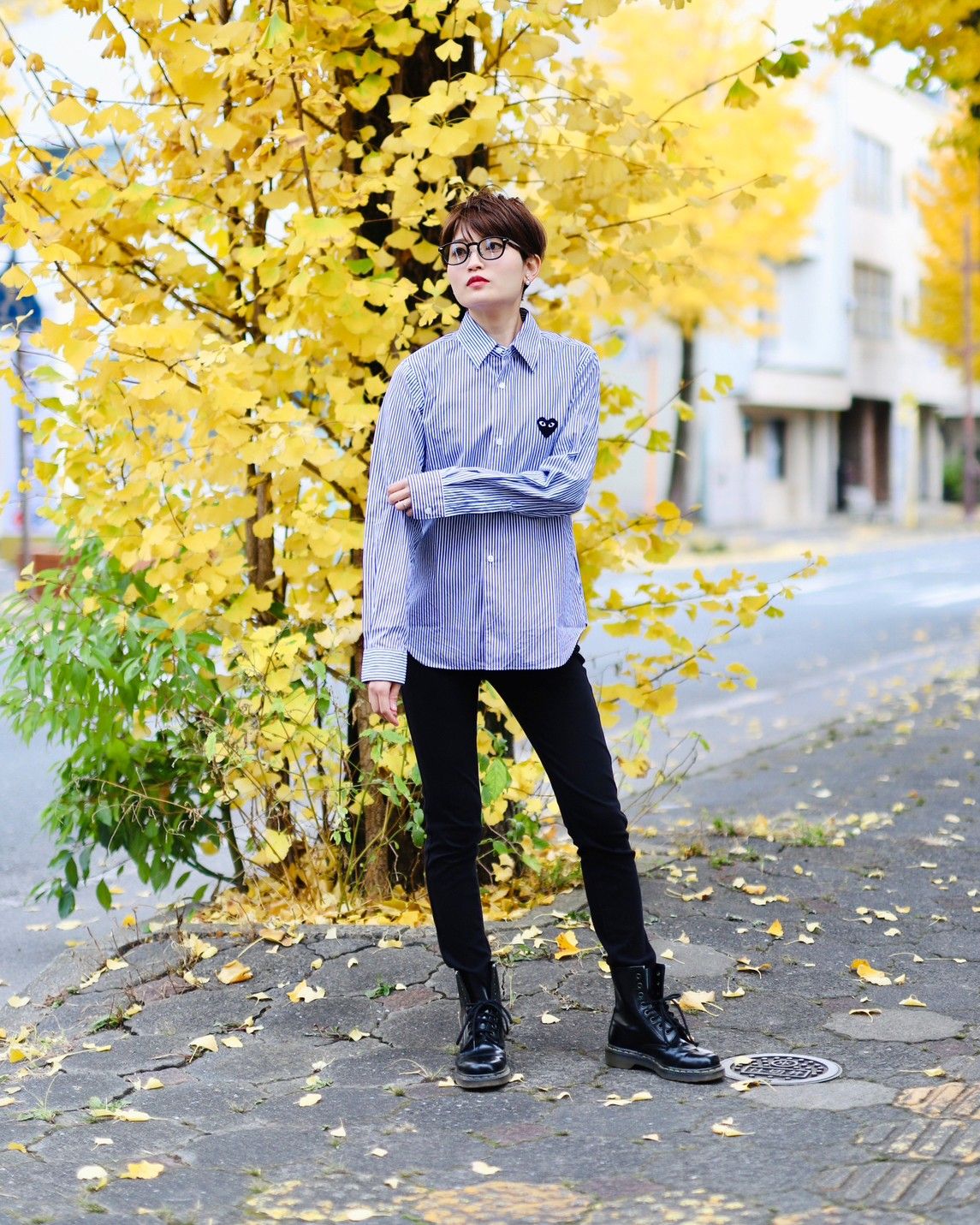 PLAY COMME des GARCONS レディース ストライプシャツstyle.2023.12.5