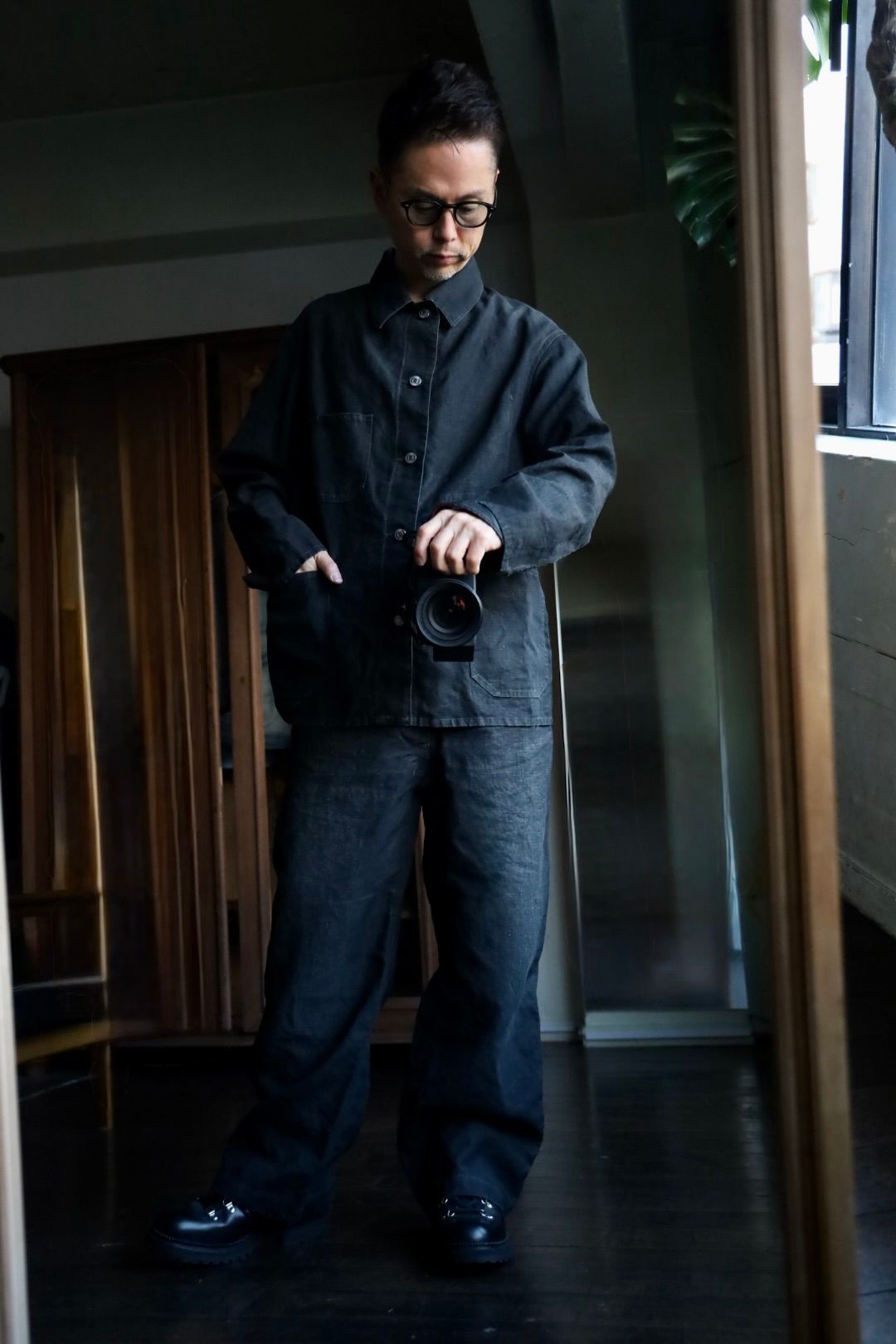 A.PRESSE - アプレッセ Vintage Black Linen Coverall (25SAP-01-29H