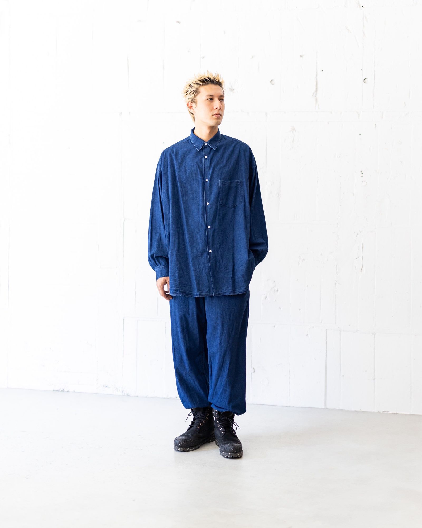 Graphpaper SIDOGRAS Indigo Poplin L/S Oversized Regular Collar