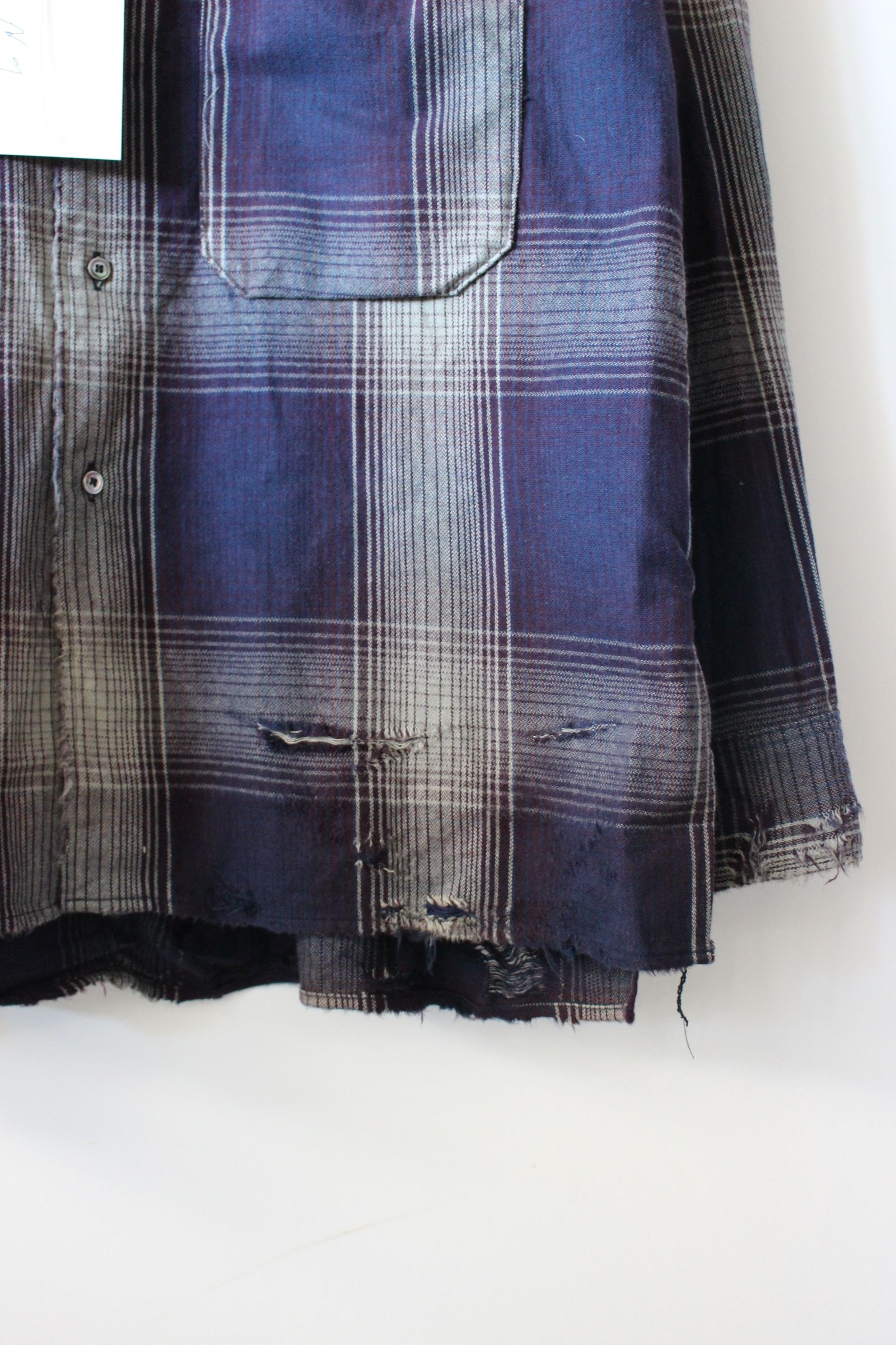 ANCELLM - DAMAGED FLANNEL CHECK SHIRT/GRAY-BURGUNDY | NapsNote