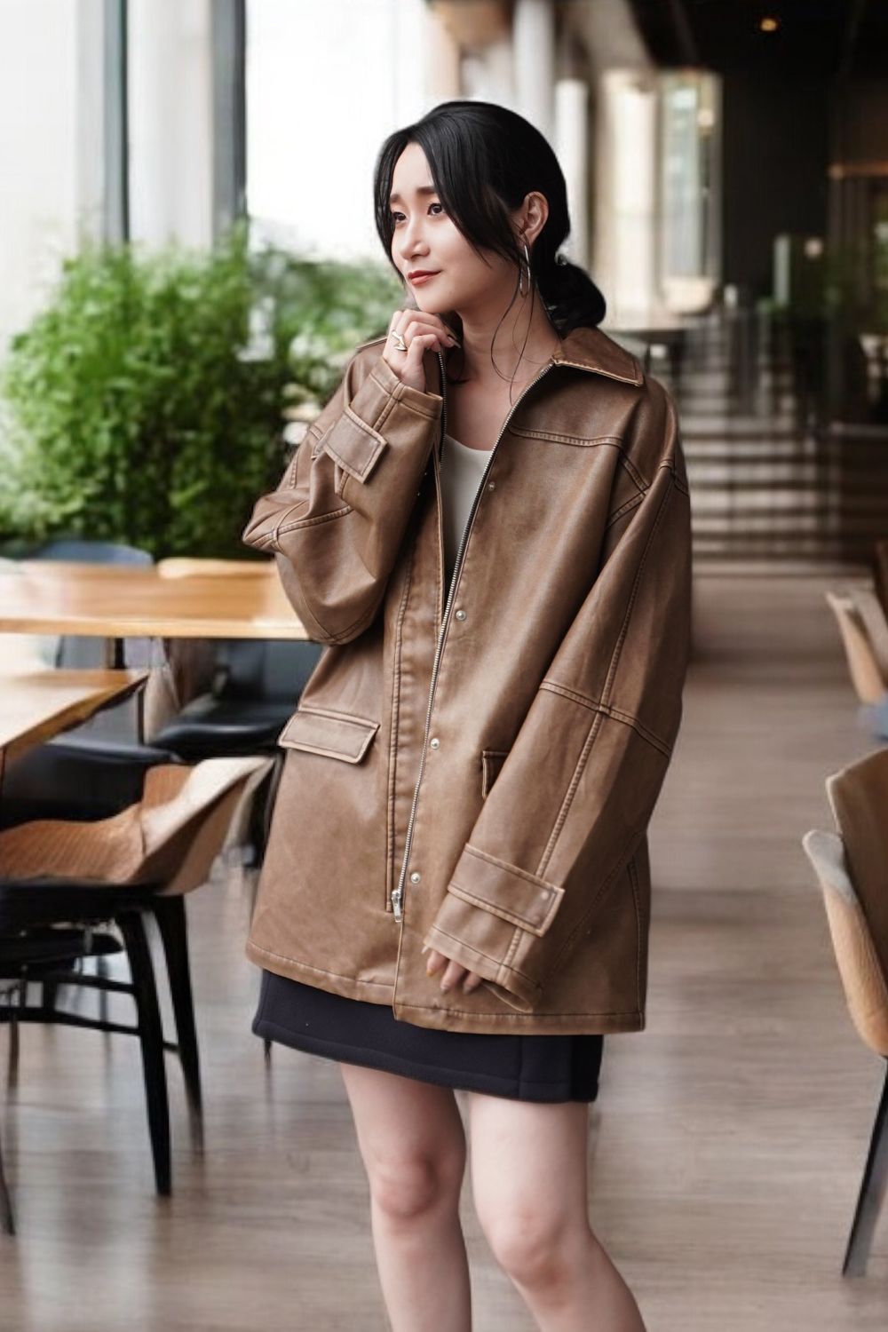 NOUNLESS - CRASH FAKE LEATHER JACKET (CHOCO) / クラッシュフェイク