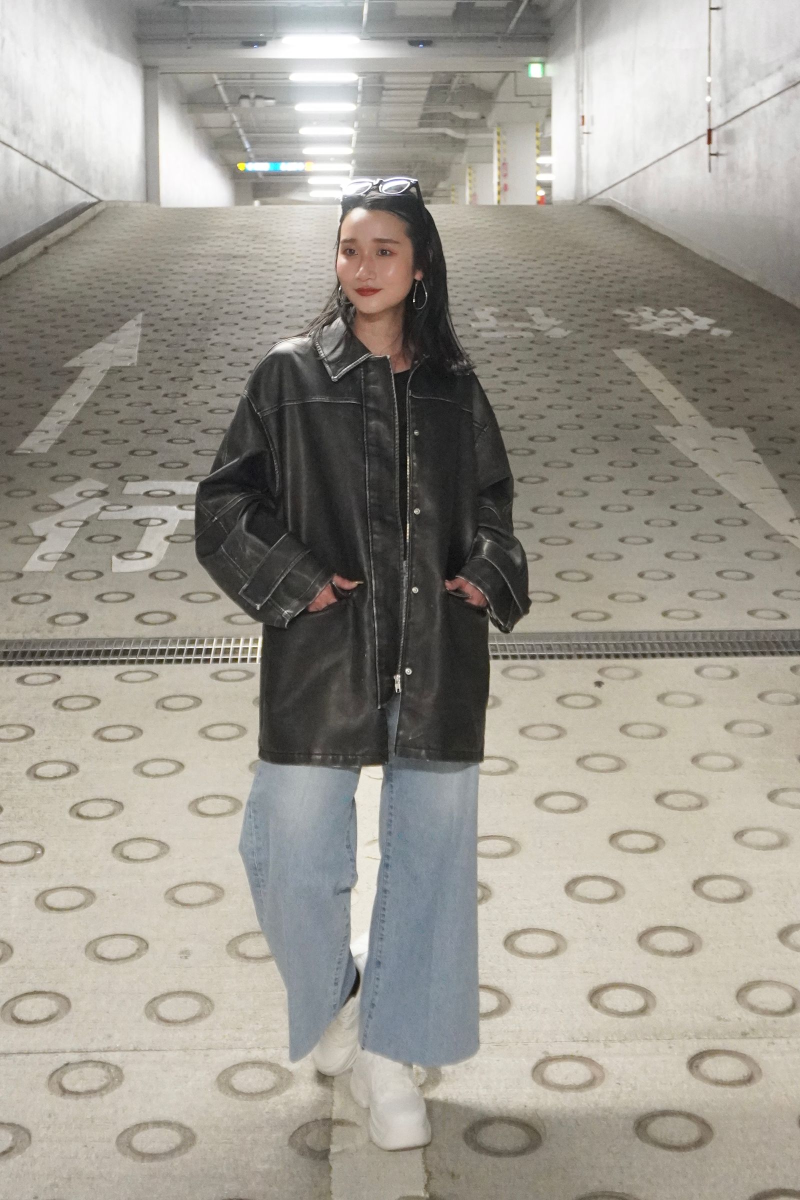 NOUNLESS - CRASH FAKE LEATHER JACKET (NOIR) / クラッシュフェイク