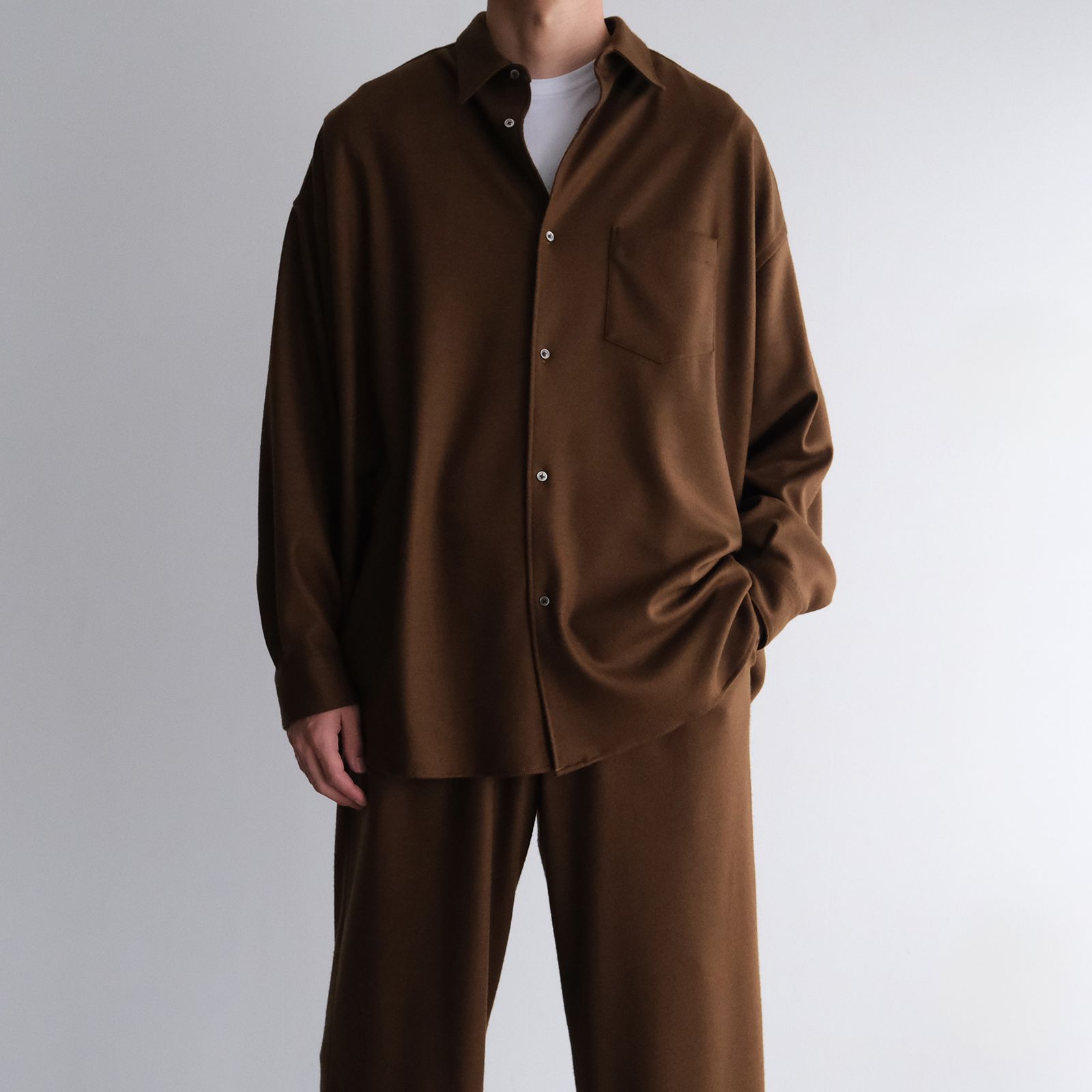 Graphpaper - Wool Smooth Flannel Oversized Regular Collar Shirt