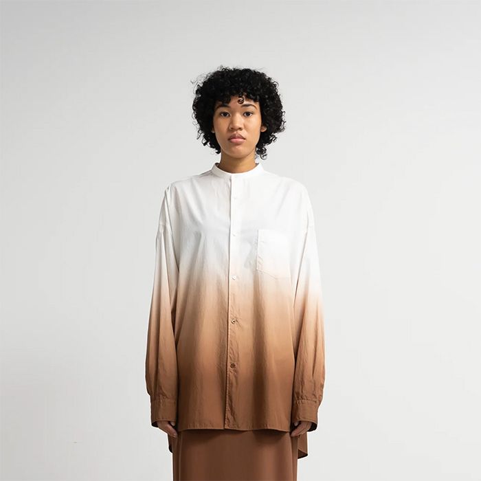 Graphpaper - Broad L/S Oversized Band Collar Shirt / BROWN