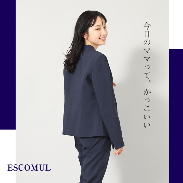 Vネックノーカラージャケット(紺)NS-002-JK