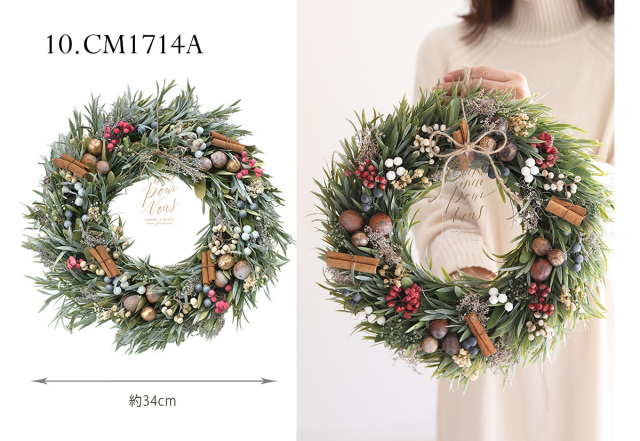 クリスマス輸入リースLサイズ【輸入ドライリース】 - 直径約32～35cm