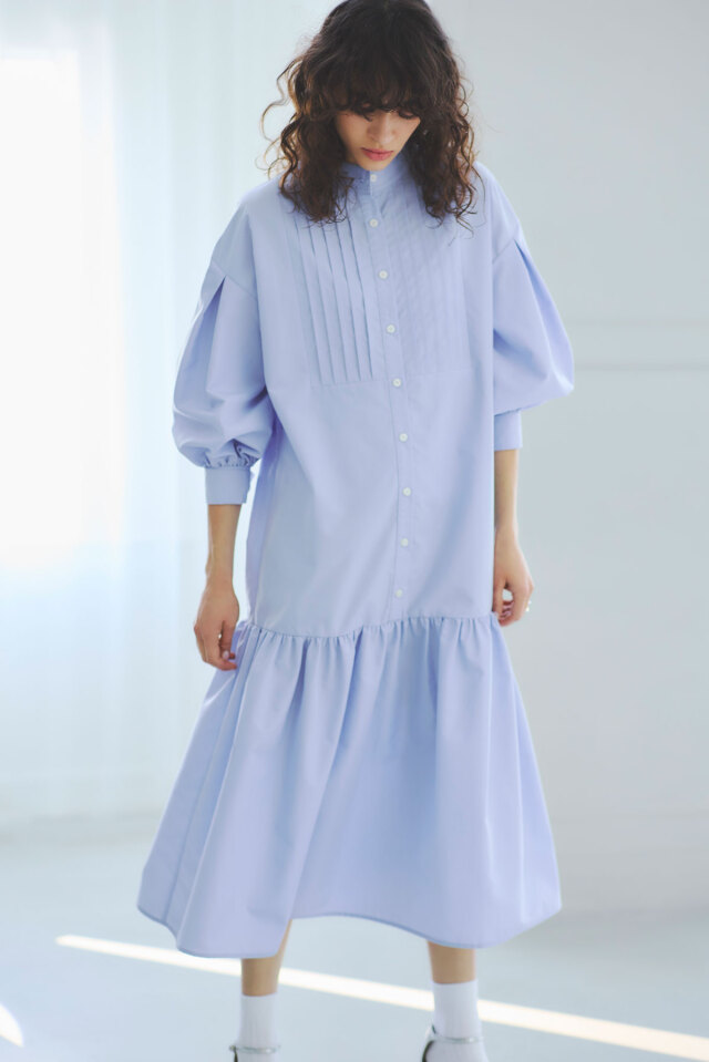 ピンタック裾切替シャツワンピース
