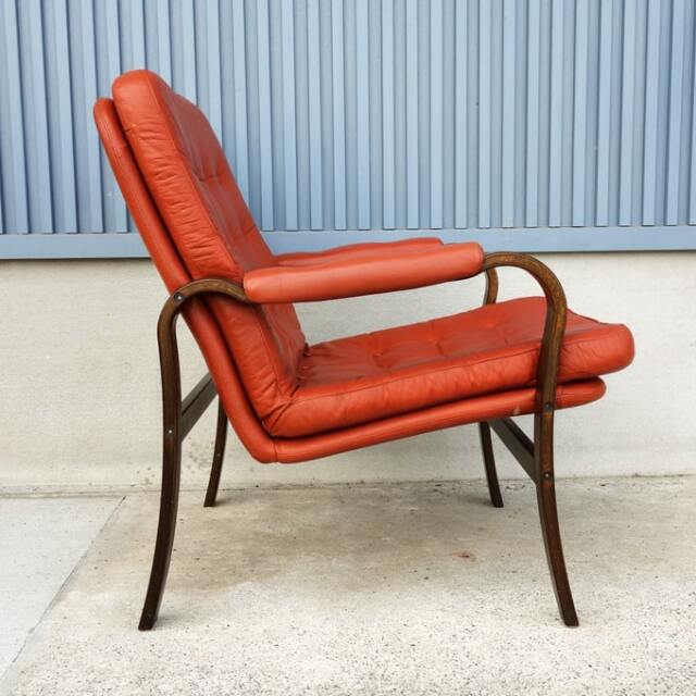 北欧ビンテージ一人掛けソファ茶色レザー｜アンバーデザイン