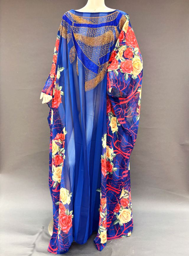 ハリージドレス・ベリーダンス衣装】大人っぽいブルー！首元のストーン