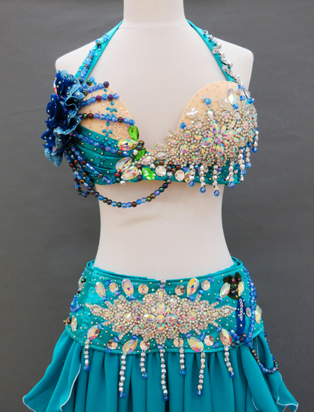 ベリーダンス衣装】鮮やかなマーメイド・グリーンが美しい！ターコイズ