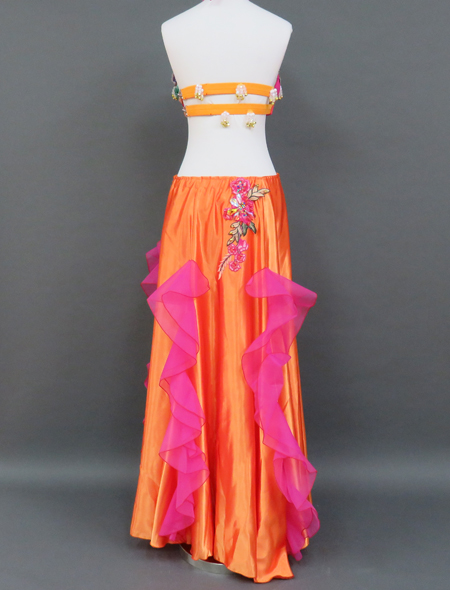 ベリーダンス衣装】鮮やかピンク×オレンジが明るく眩しい！観客の視線