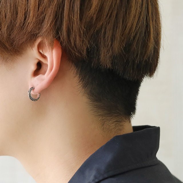 アラベスク フープ スタッド ピアス メンズ ピアス シルバー