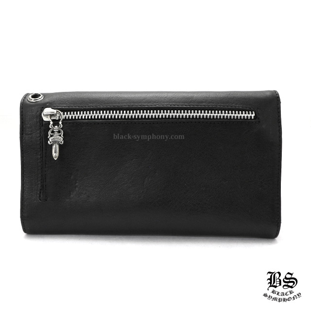 クロムハーツウェーブウォレットクロスボタンブラックヘビーレザー