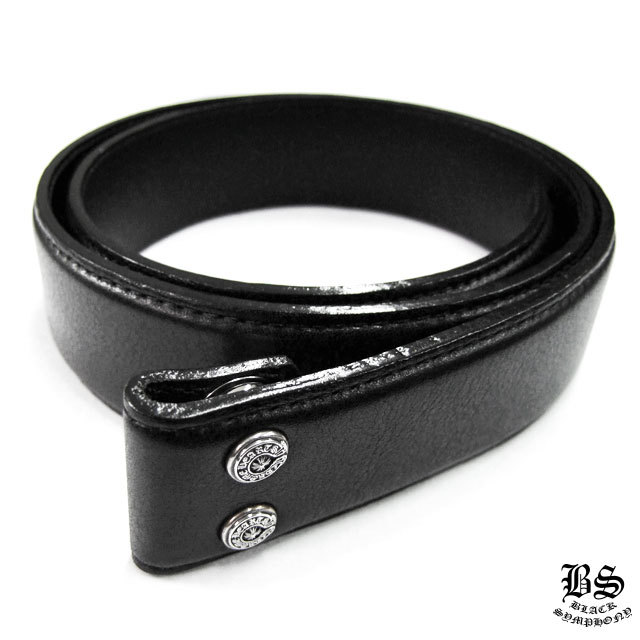 クロムハーツプレーンブラックレザー1.5ベルトホースシューリベット