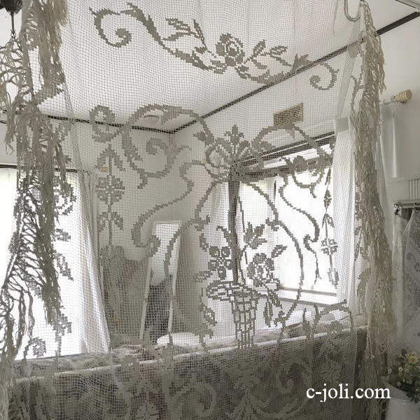 B1519 フランスアンティークレースベッドスプレッド/ベッドカバー