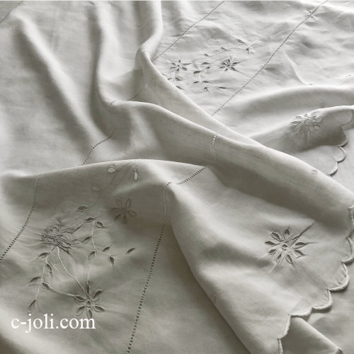 パリ発送】B1638 フランスアンティークリネンシーツ 手刺繍モノグラム