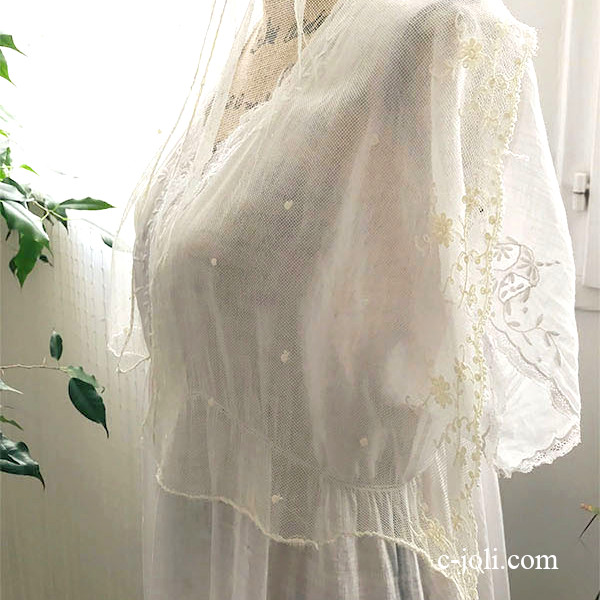 L2314 フランスアンティークレースフロント/レースジャボ（胸元飾り