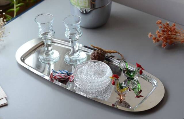 ドイツから シルバープレート スクエアトレー 42x17 長方形トレイ 銀