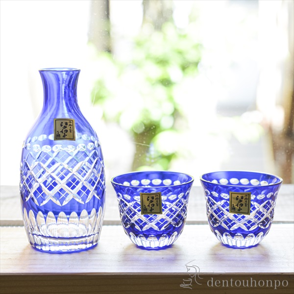 送料無料】 ルリ 冷酒セット 徳利1個 ぐい呑み2個 / 田島硝子 酒器
