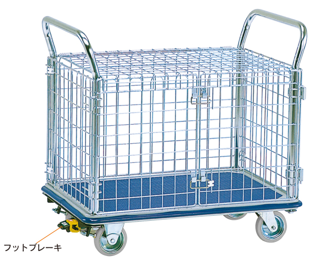 スチール上蓋付観音扉式金網台車(大)NK-307KL 荷台寸法W910xD610