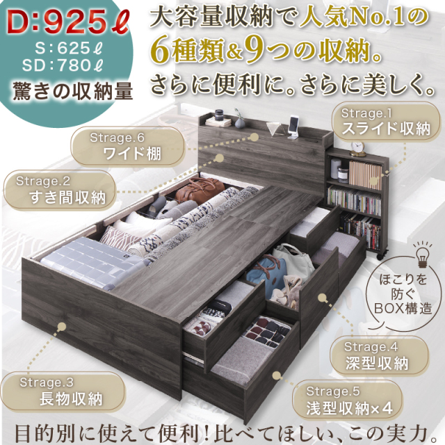 チェストベッド | 【新商品】本棚収納付き チェストベッド【Every-IN2