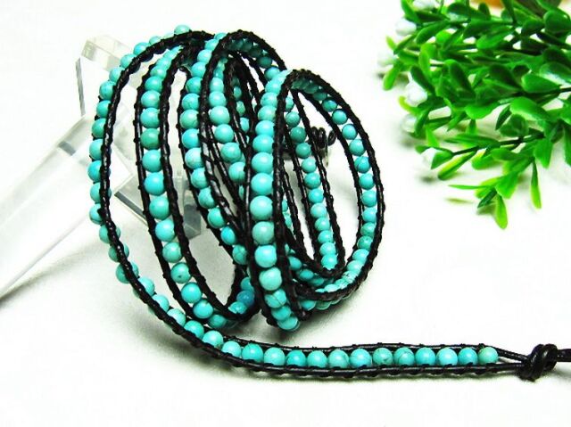 ターコイズ3重ブレスレットネックレス兼用可4mm[L01-95-3]