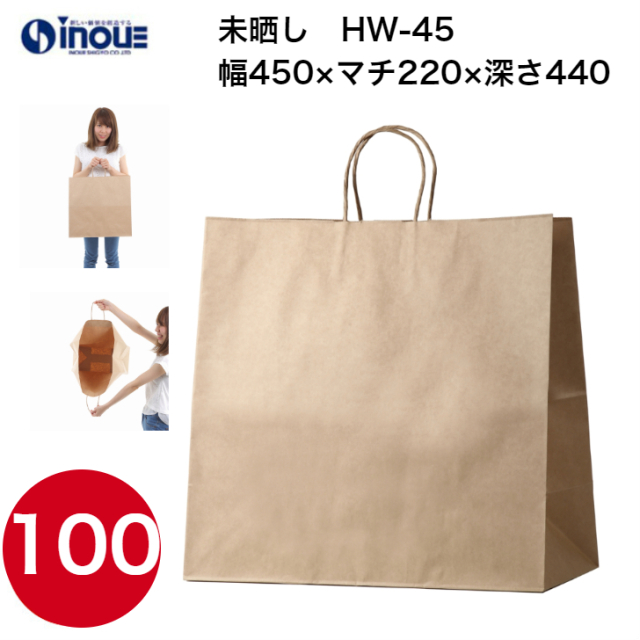 紙袋 手提げ 日本製 茶 無地 マチ広 HW-45 450W×220D×440H｜紙袋の専門店