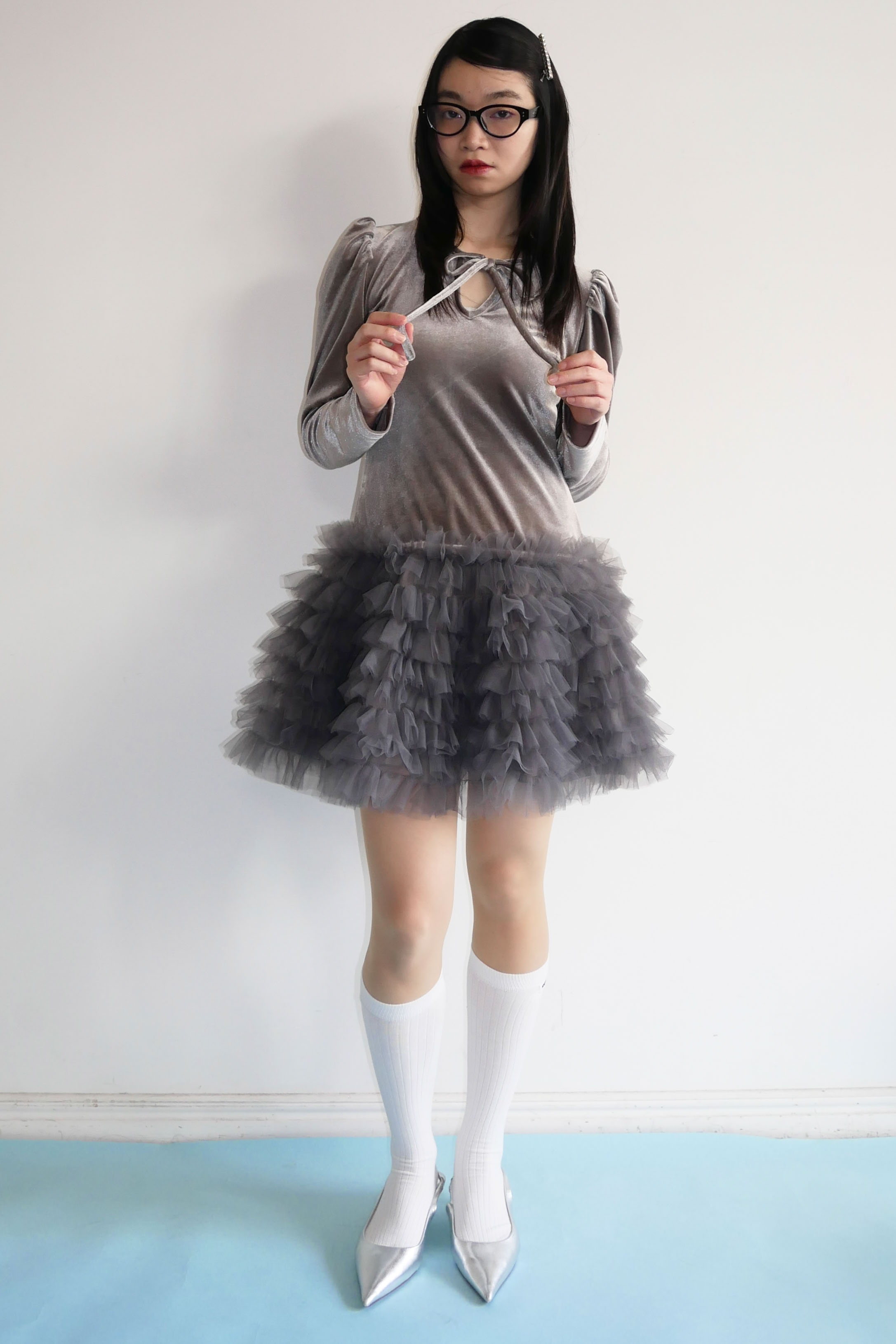 HONEY MI HONEY ハニーミーハニー｜ベロア×チュール ミニワンピース