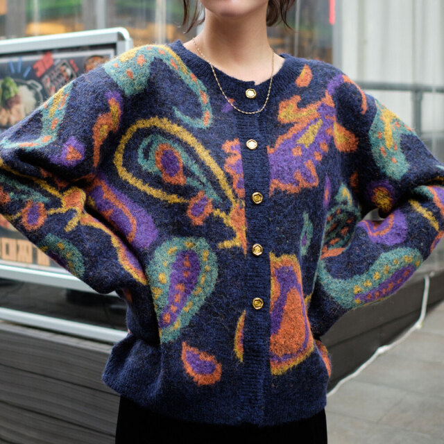 モヘアタッチペーズリー柄ニットカーディガン