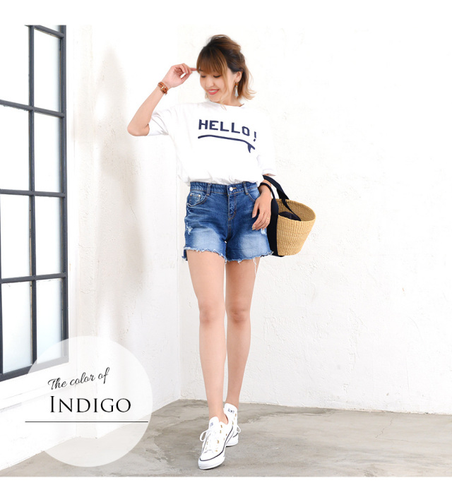 ボトムス・デニムパンツ＞ダメージデニムショートパンツ ダメージ