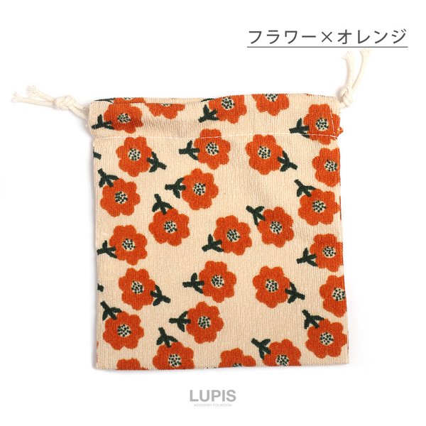 フラワー×チェック柄コーデュロイ巾着ポーチ - バッグ・ポーチ・財布を