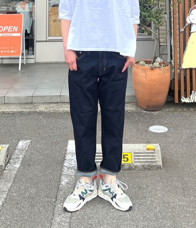 DEEP BLUE 甘織デニムボーイフレンドアンクル丈パンツ（ワンウォッシュ）