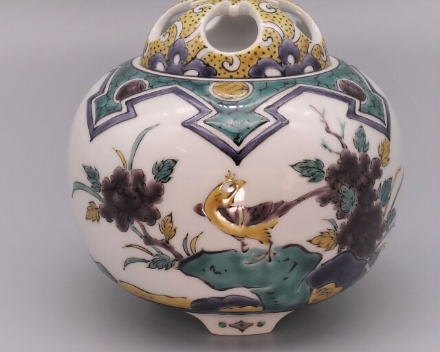 香炉 古九谷花鳥 [銀泉窯 三浦晃禎 ]