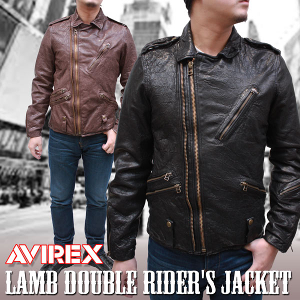 AVIREX アヴィレックス ラム革 ウォッシュ加工 ダブルライダース