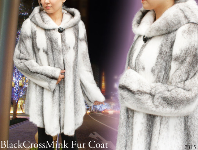 レディース 毛皮コート ブラッククロスミンク ファーコート7315