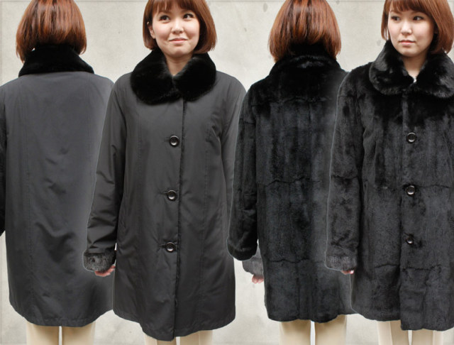 ウィーゼル シルク 毛皮コート レディース ブラック フリーサイズ 7351
